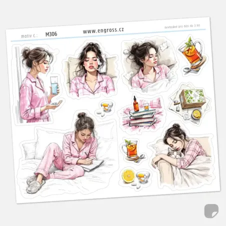 Samolepky do diáře a deníku Chřipka - kreslené nálepky.