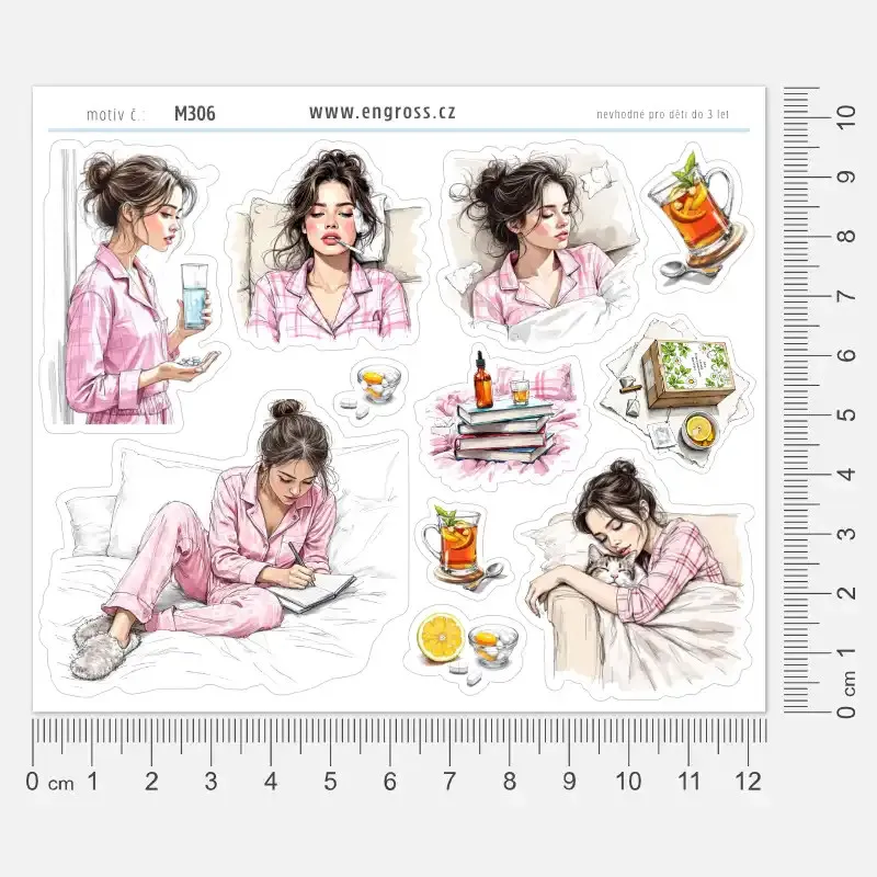 Samolepky Chřipka - kreslené nálepky pro vyznačení dnů s nemocí.