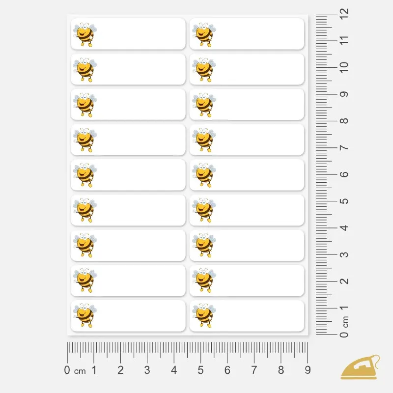 36 nažehlovacích jmenovek pro děti s obrázkem včely, popisovatelné.