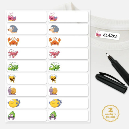 Dětské nažehlovací štítky na jména - Zvířátka.