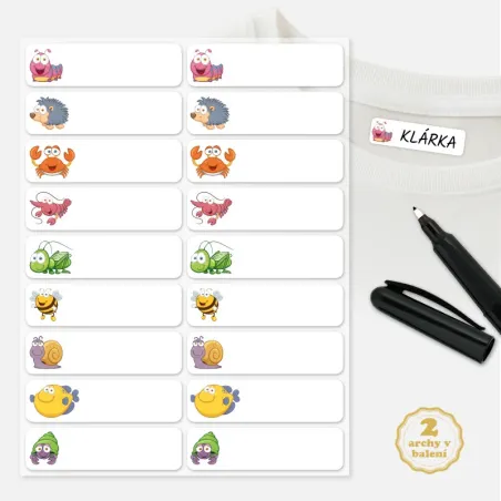 Dětské nažehlovací štítky na jména - Zvířátka.