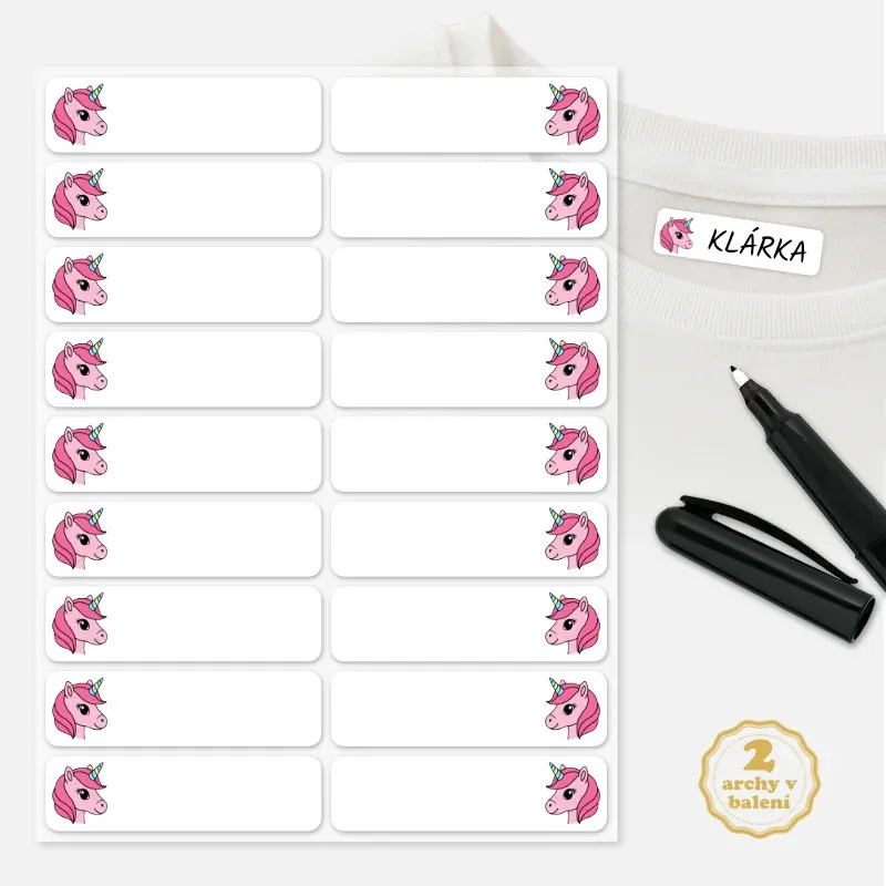 Nažehlovací popisovatelné jmenovky na oblečení pro holčičky - Jednorožec.