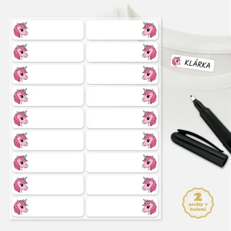 Nažehlovací popisovatelné jmenovky na oblečení pro holčičky - Jednorožec.