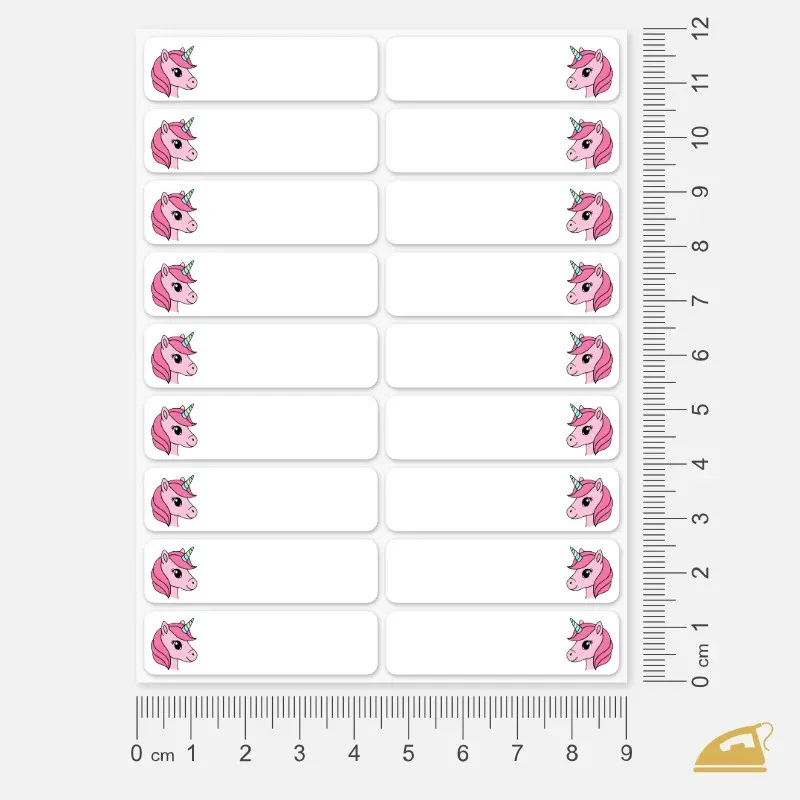 36 nažehlovacích štítků s jednorožcem na jména do školky - nažehlovací a popisovatelné.