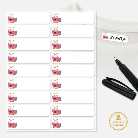 Nažehlovací jmenovky na oblečení pro malé děti do školky - motiv Housenka.