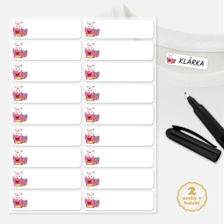 Nažehlovací jmenovky na oblečení pro malé děti do školky - motiv Housenka.