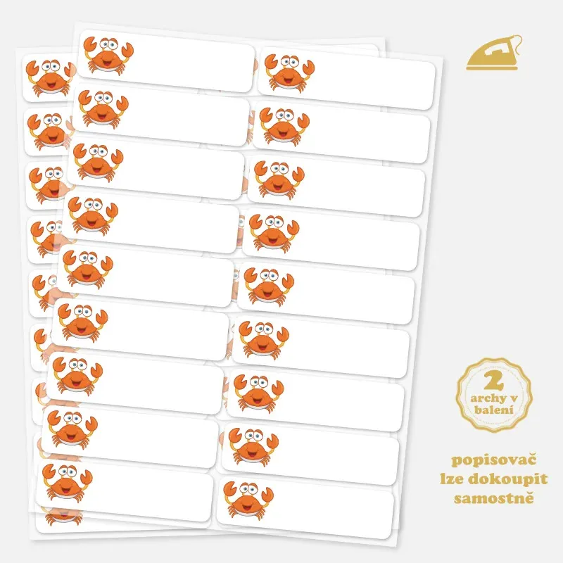 Dětské jmenovky na oblečení s krabem - stačí dopsat jméno.