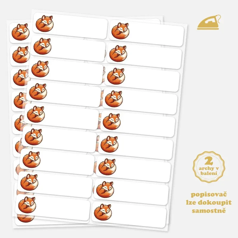 Nažehlovací štítky na jména pro děti do školky s obrázkem lišky.