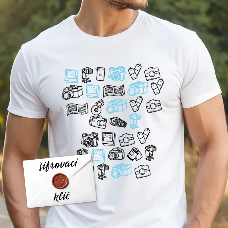 Tričko se šifrou jako dárek - motiv kamera, fotoaparát.