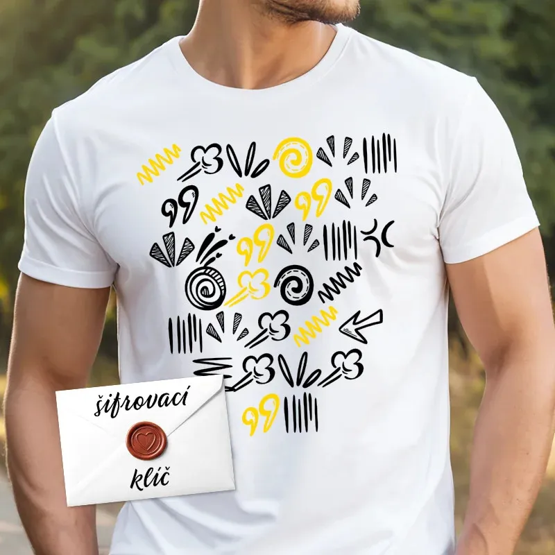 Tričko se šifrovaným vzkazem potisk na zakázku.