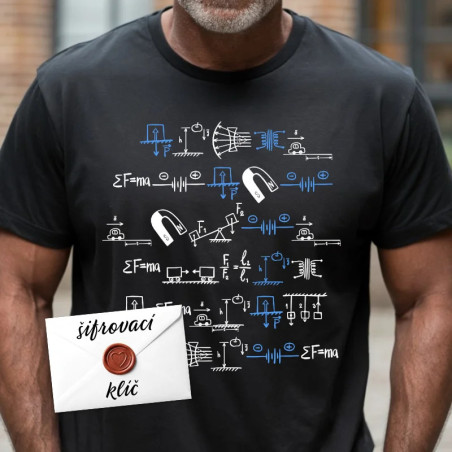 Tričko se zašifrovaným vzkazem na přání - ideální dárek pro milovníky fyziky.