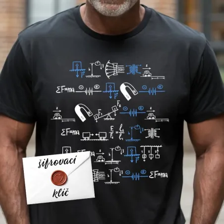 Tričko se zašifrovaným vzkazem na přání - ideální dárek pro milovníky fyziky.