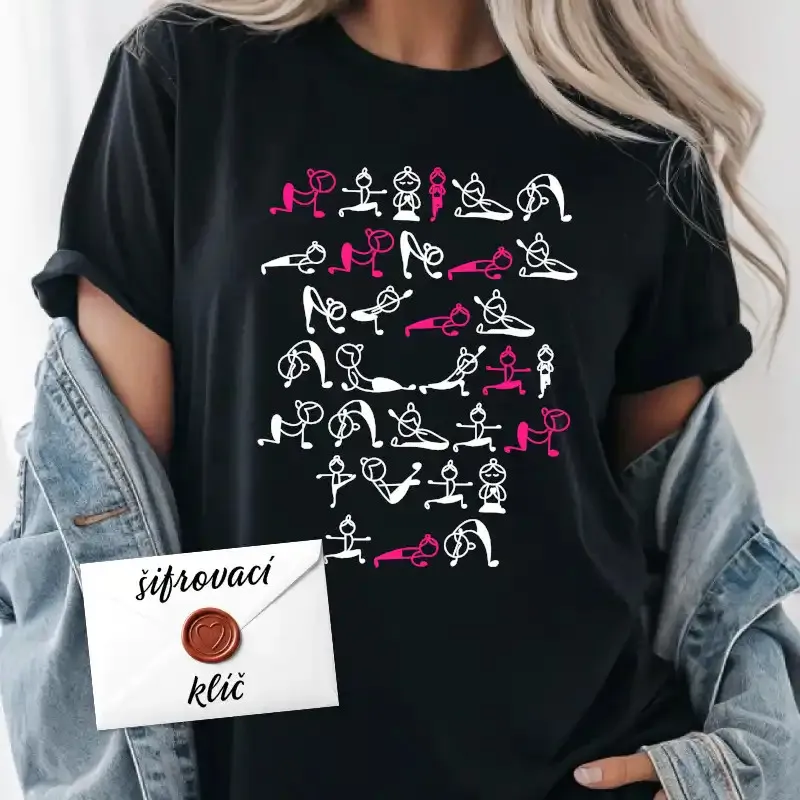 Dárkové tričko se zašifrovaným textem na přání - jóga.