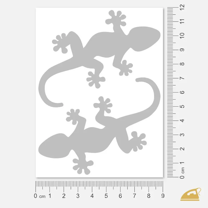 Dvě velké ještěrky - reflexní nažehlovačky pro zvýšení videtelnosti.