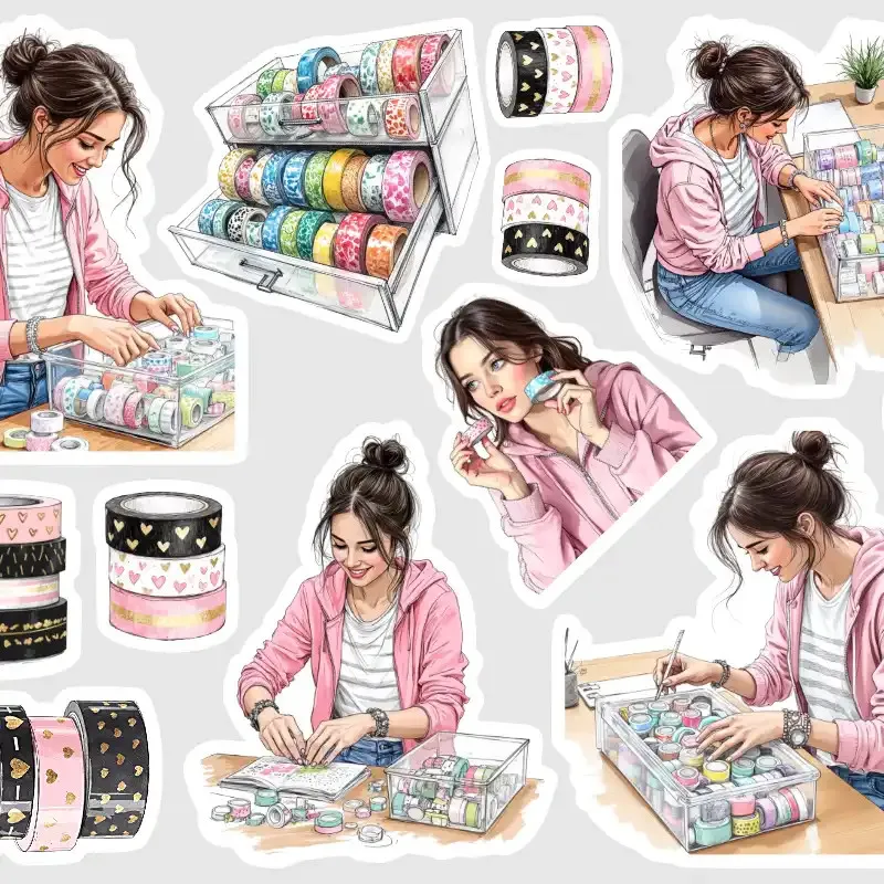 Washi pásky - samolepky do diáře na téma úklid sbírky washi pásek.