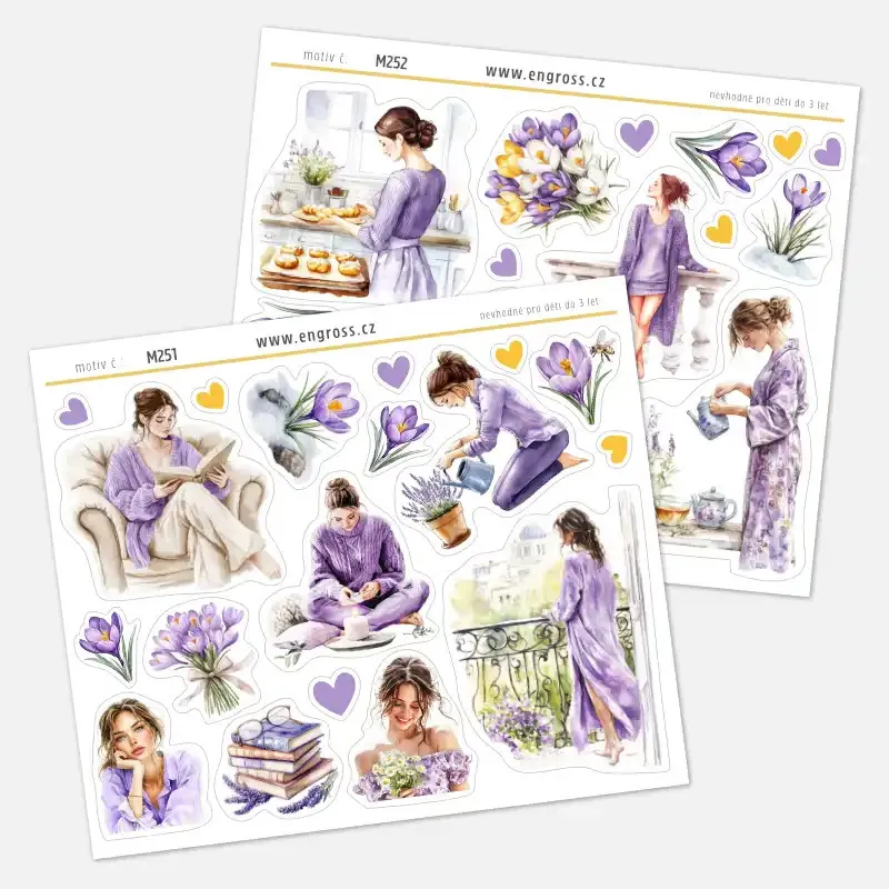 Sada jarních samolepek Jaro a Kvetoucí krokusy.