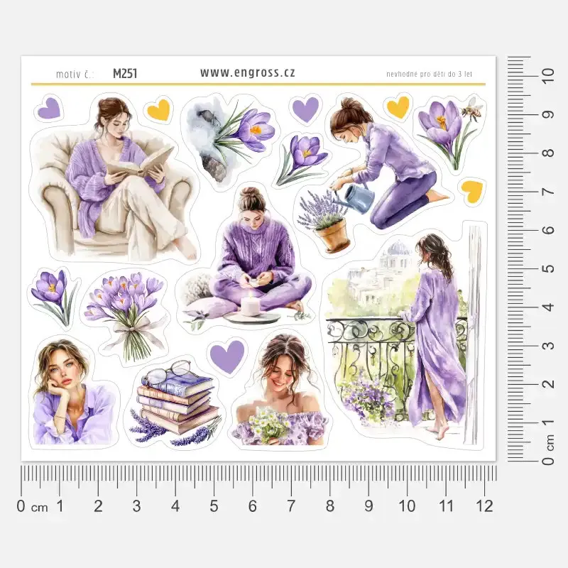 Kvetoucí krokusy a jarní činnosti - samolepky pro diář, bujo, deník i scrapbooking.