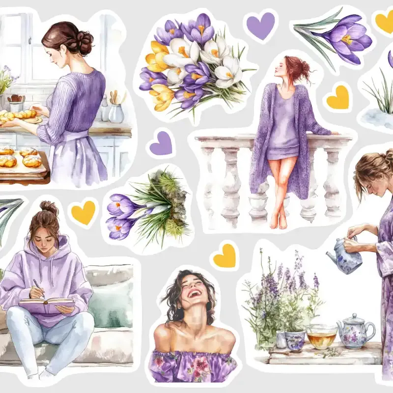 Samolepky pro zdobení diáře - Jaro a krokusy.