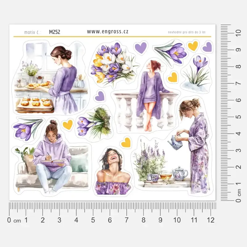 Watercolor samolepky do diáře v jemných fialových barvách oslavující jaro.