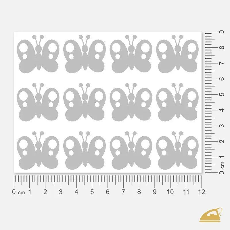 Reflexní nažehlovačky Motýl 12 ks pro děti, k domácímu nažehlení.