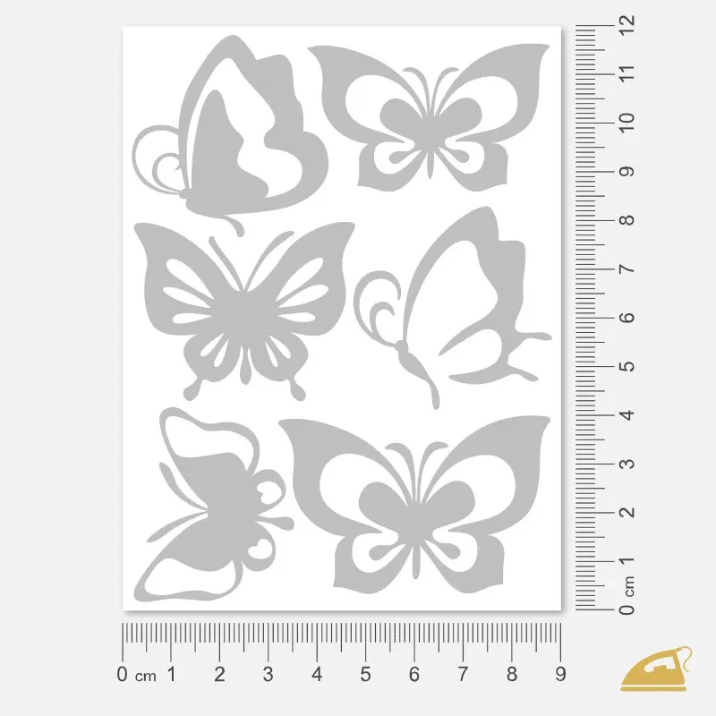 Reflexní nažehlovací motýli na oblečneí pro zvýšení viditelnosti.