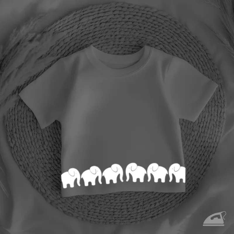 Reflexní potisk, domácí nažehlení, vysoká videtelnost, motiv slon.