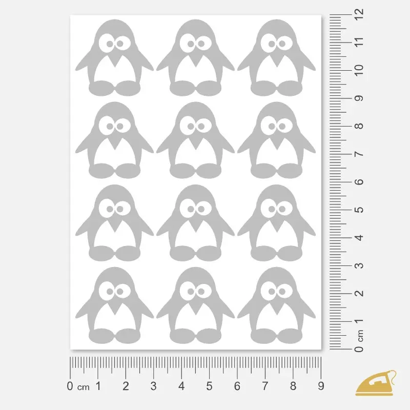 Reflexní nažehlovací tučňák 12 ks na dětské oděvy - k nažehlení žehličkou.