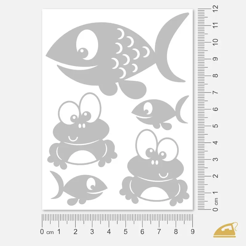 Reflexní nažehlovačky nba dětské oděvy Zvířátek z rybníka - ryb a žab.