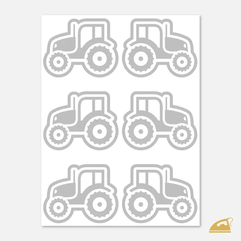 Reflexní nažehlovačky pro chlapecké oblečení - Traktory 6 ks na archu.