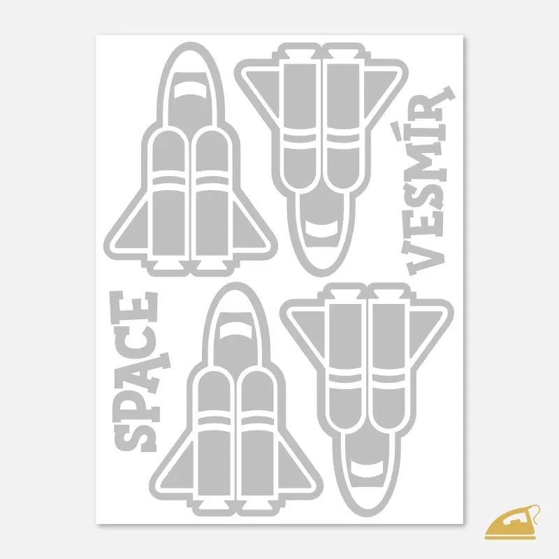 Reflexní nažehlovací obrázky na oblečení pro děti - Raketoplán.