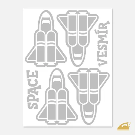 Reflexní nažehlovací obrázky na oblečení pro děti - Raketoplán.