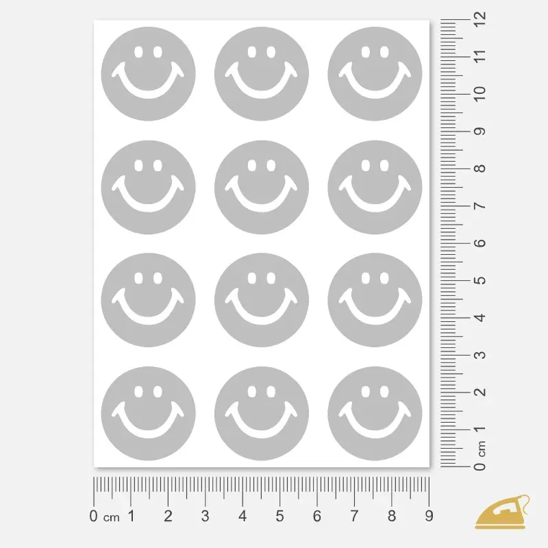 Reflexní nažehlovací potisk Smajlíci na oblečené ke zvýšení viditelnosti a bezpečnosti.