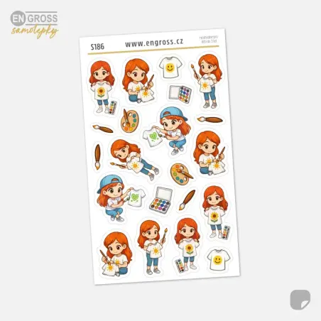 Samolepky do diáře a plánovacích kalendářů - Zrzka maluje na tričko.