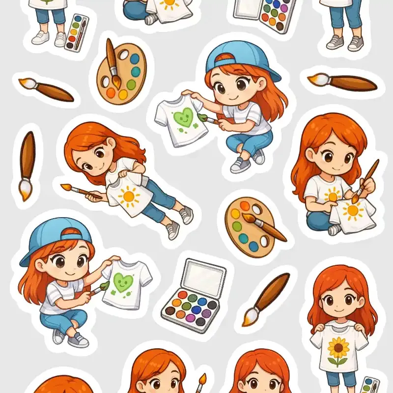 Mini samilepky do diáře a kalendáře - Zrzka maluje na tričko.