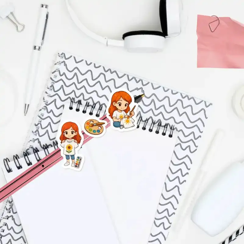 Mini samolepky s postavičkou zrzky, jak maluje.