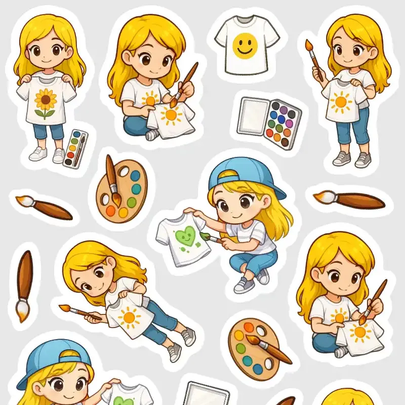 Malé samolepky do diáře s postavičkou blondýnky, jak maluje.