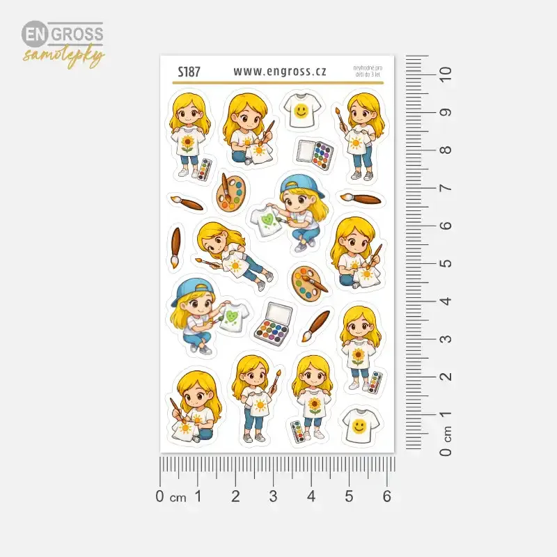 Nálepky pro plánování v diáři a kalendáři - Blondýnka maluje na tričko.