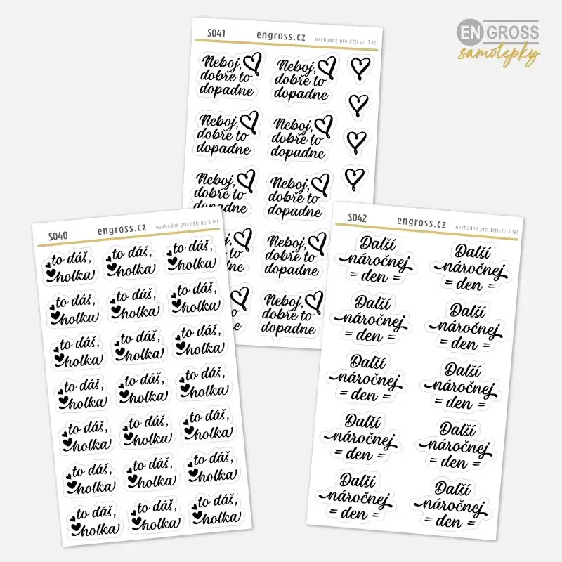 Textové samolepky do diáře, deníku s elegantním psacím písmem.