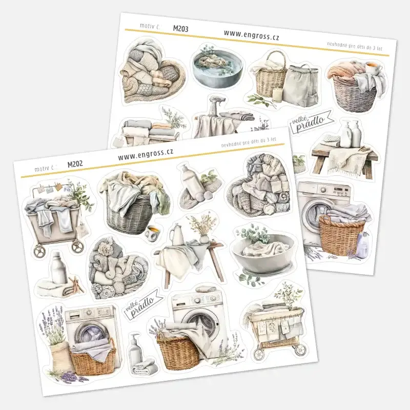 Sada watercolor samolepek do diáře - Praní prádla.