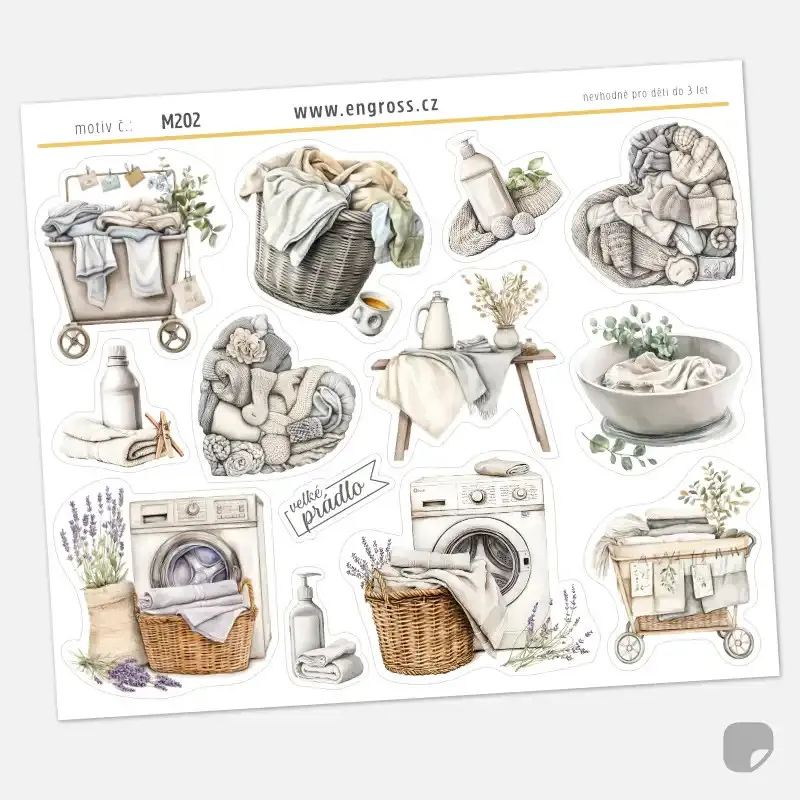 Praní prádla - jemné watercolor samolepky do diáře, deníku.