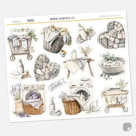 Praní prádla - jemné watercolor samolepky do diáře, deníku.