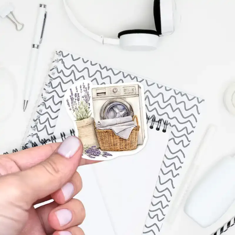 Pračka s levandulí - samolepka do diáře ve watercolor stylu.