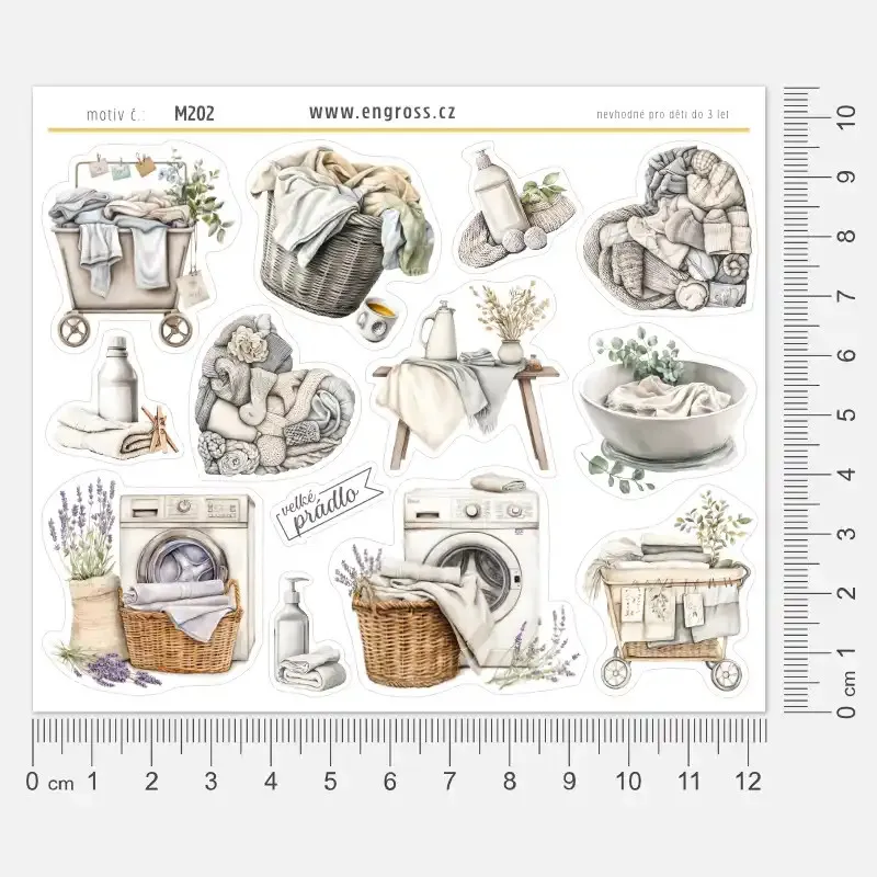 Jemné dekorace praní prádla jako samolepky do diáře.