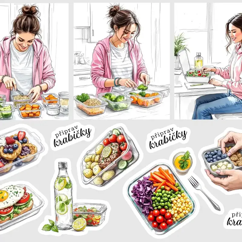 Samolepky do diáře, deníku, bulletu - oběd do krabičky.