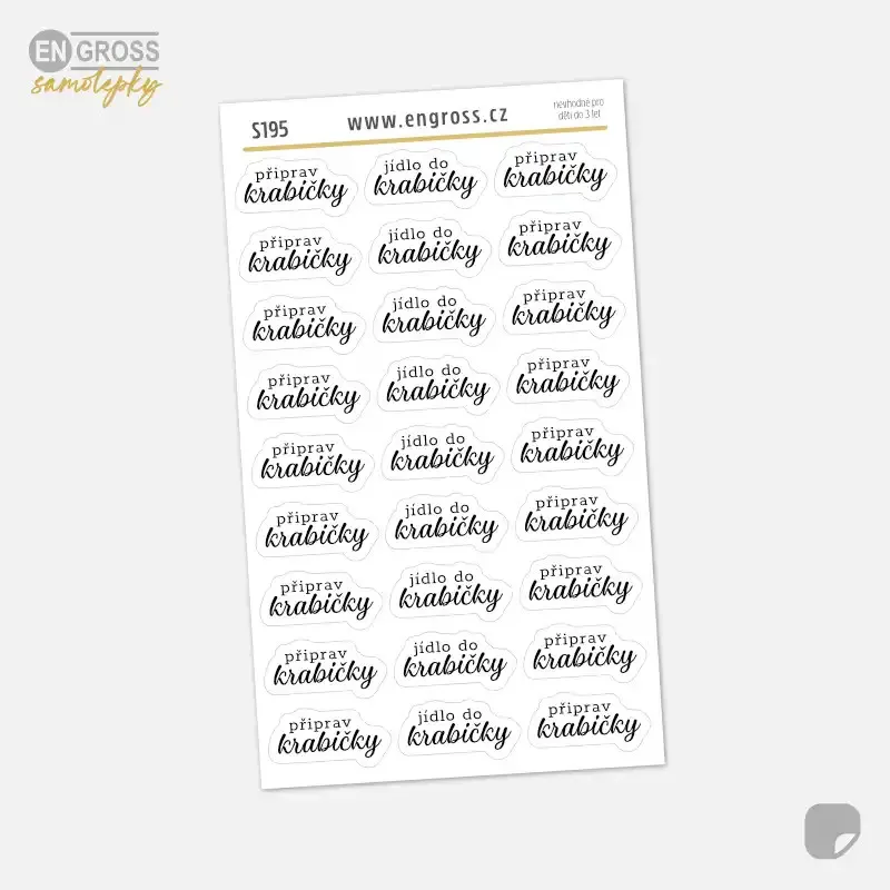 Textové samolepky do diáře pro přípravu obědů do krabiček.