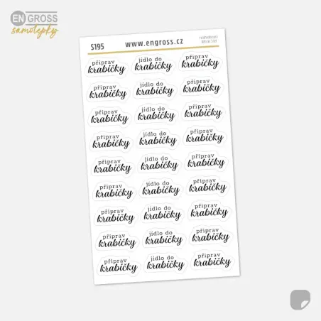Textové samolepky do diáře pro přípravu obědů do krabiček.