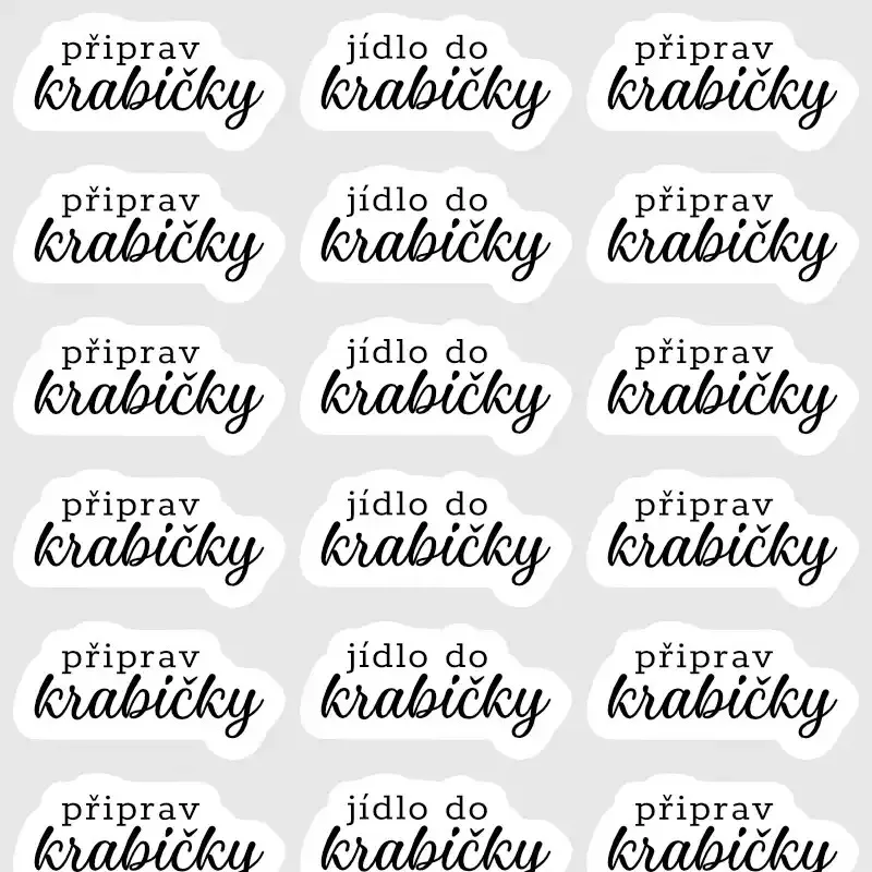 Samolepky s textem pro plánování vaření obědů do krabiček.