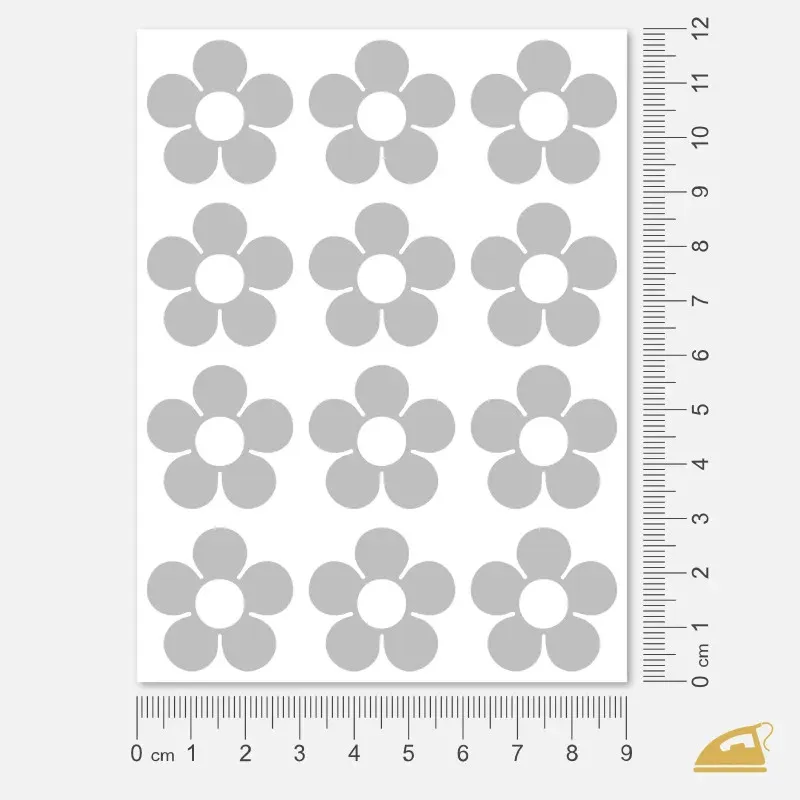 Reflexní nažehlovací potisk kytička 12 ks pro děti i dospělé.