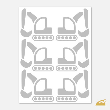 Reflexní nažehlovačky Bagr - 6 nažehlovacích obrázků na archu.