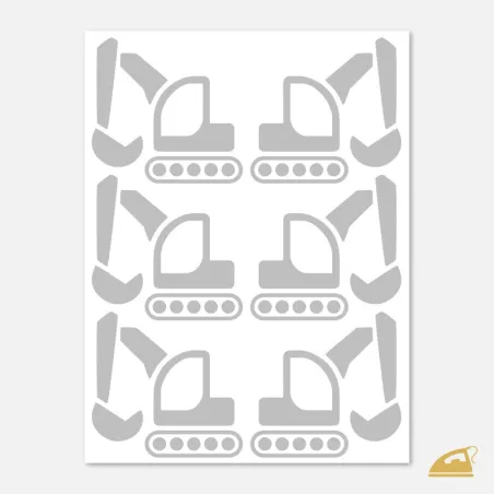 Reflexní nažehlovačky Bagr - 6 nažehlovacích obrázků na archu.